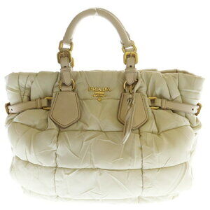 PRADA Quilted Handbag Beige Pink Tan Nylon
